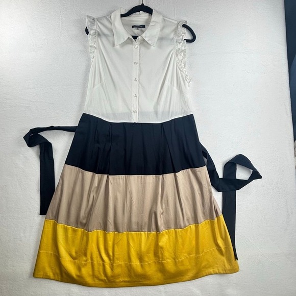 Tommy Hilfiger Dress Color Block Tie Waist Ruffle Buttons Academia Preppy 10 - Picture 7 of 12